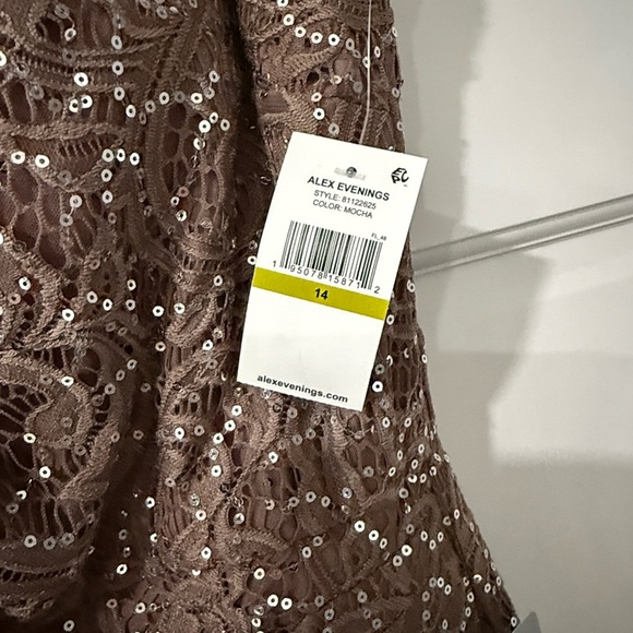 Alex Evenings One-Shoulder Sequin Lace Gown in Mocha - Picture 4 of 12